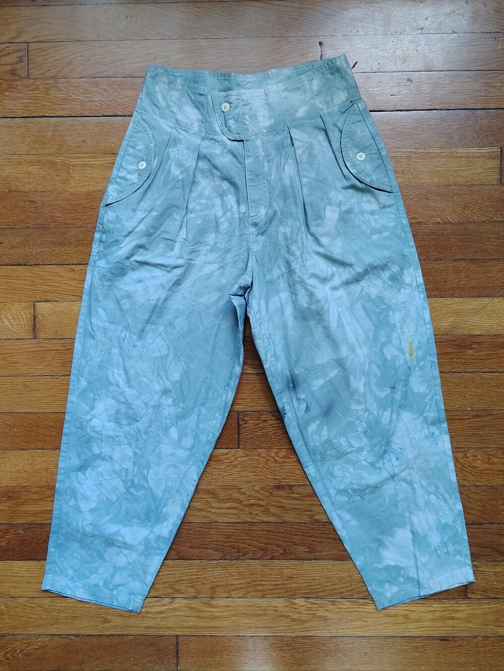 80s Vintage Tie Dye Pants Small Cotton Hand-Dyed Baggy Cropped Capri Pant 25"